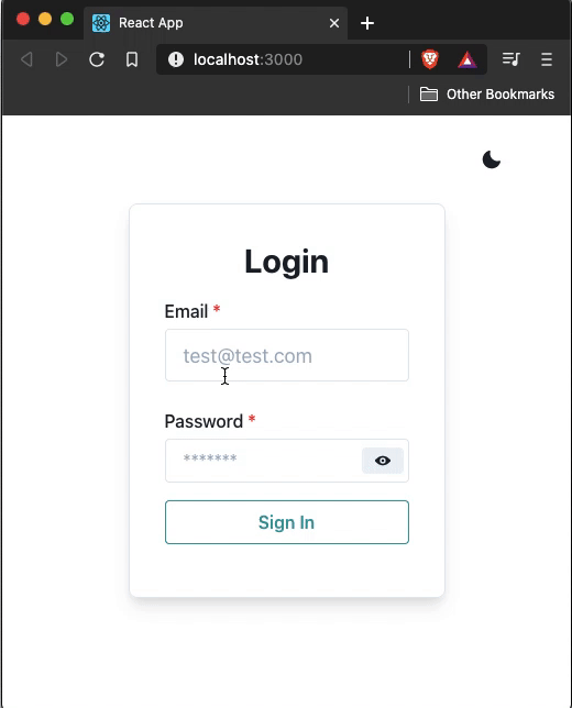 login form in light mode with email input field and password field 