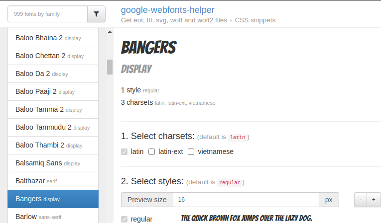 Bangers font from google-webfonts-helper