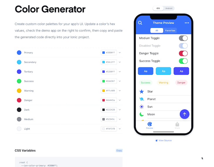 A gif showing the color generator in action.