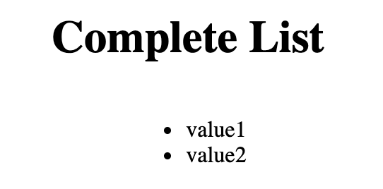 A complete list in HTML with two values.