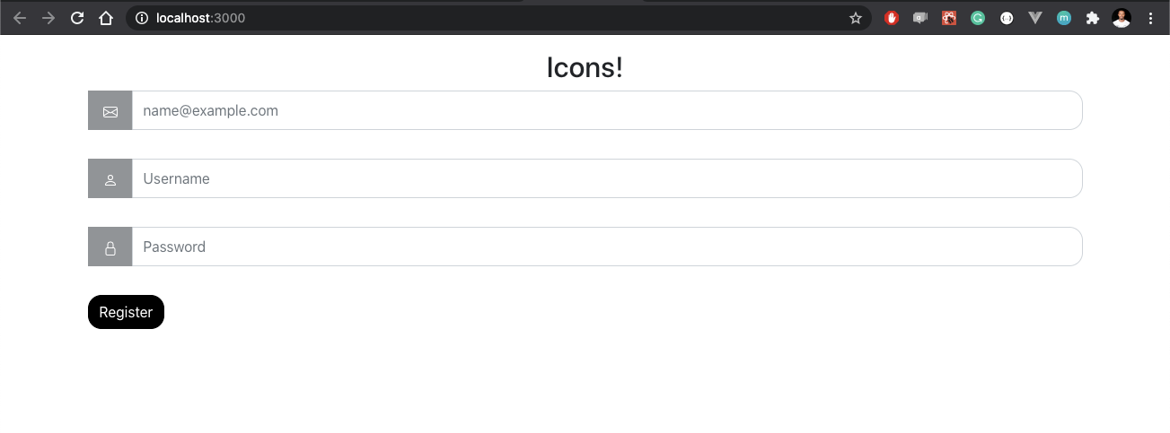 form inputs with "Icon!' as header