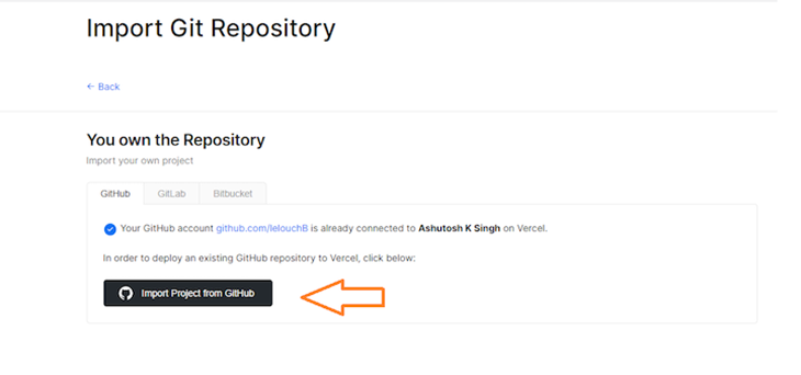 Import the Git repository from GitHub