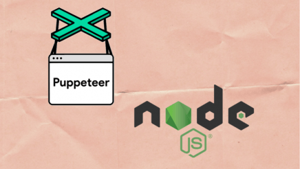 The puppeteer and Node logos.