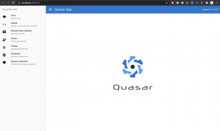 blank dashboard with the words quasar 