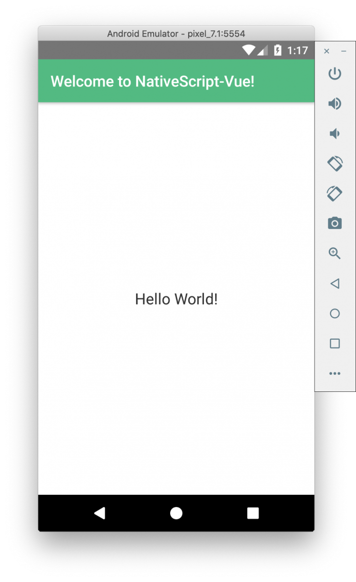 emulator for android showing hello world