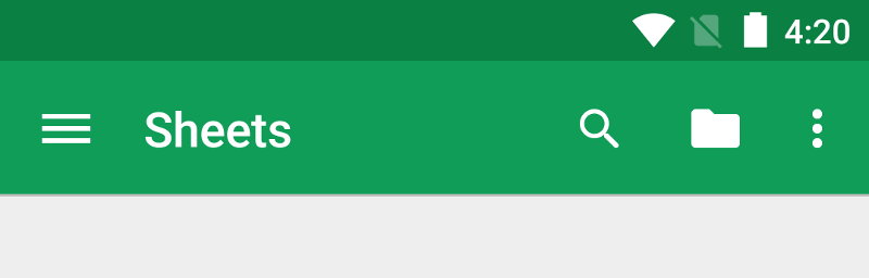 App/Action bar with green ground and the word sheets