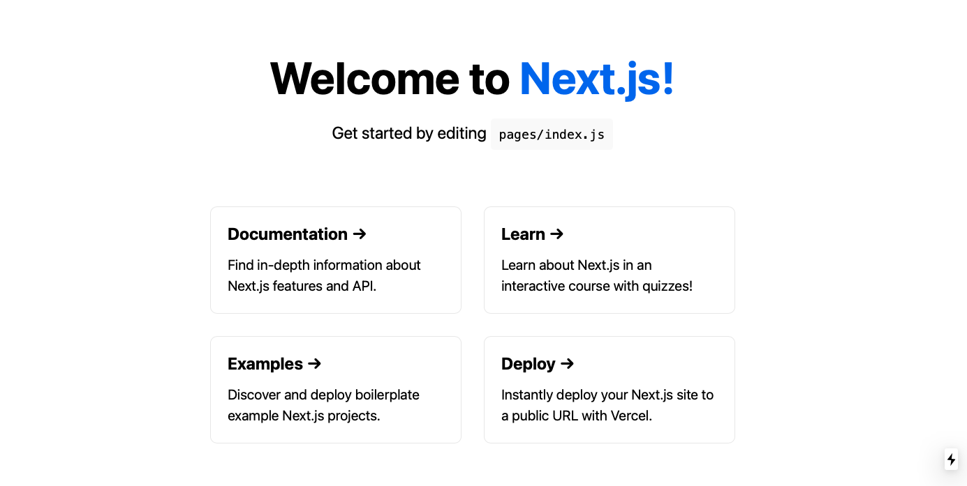 welcome page for next js, sign saying next.js