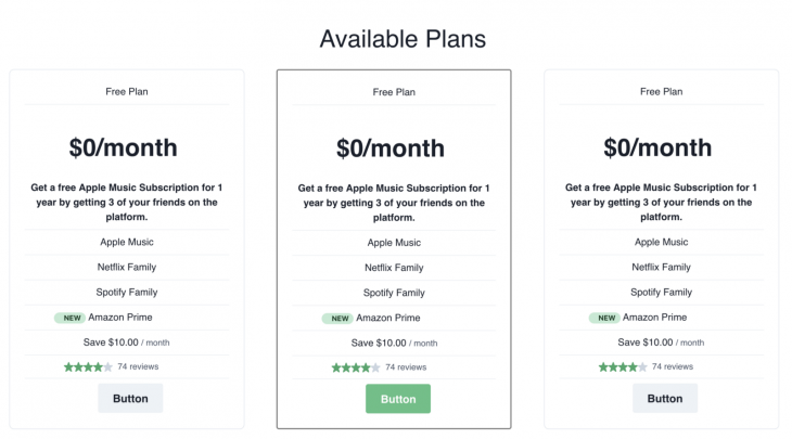 example app showing a pricing component ui