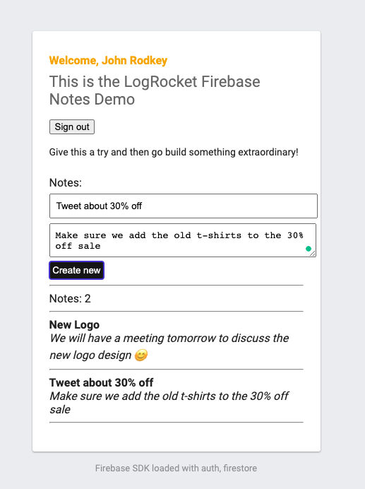 Our second note in Firebase.
