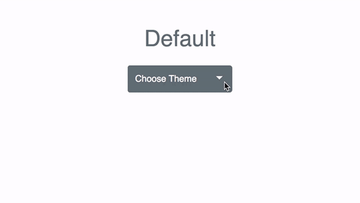 Theme Switcher Demo Using reactstrap Showing Dropdown Button With Three Colored Themes And One Default Theme