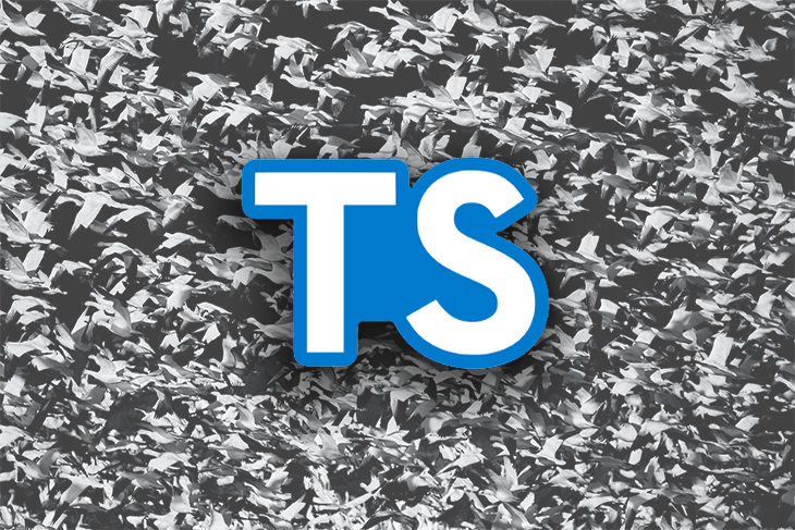 TypeScript logo against a black and white background.