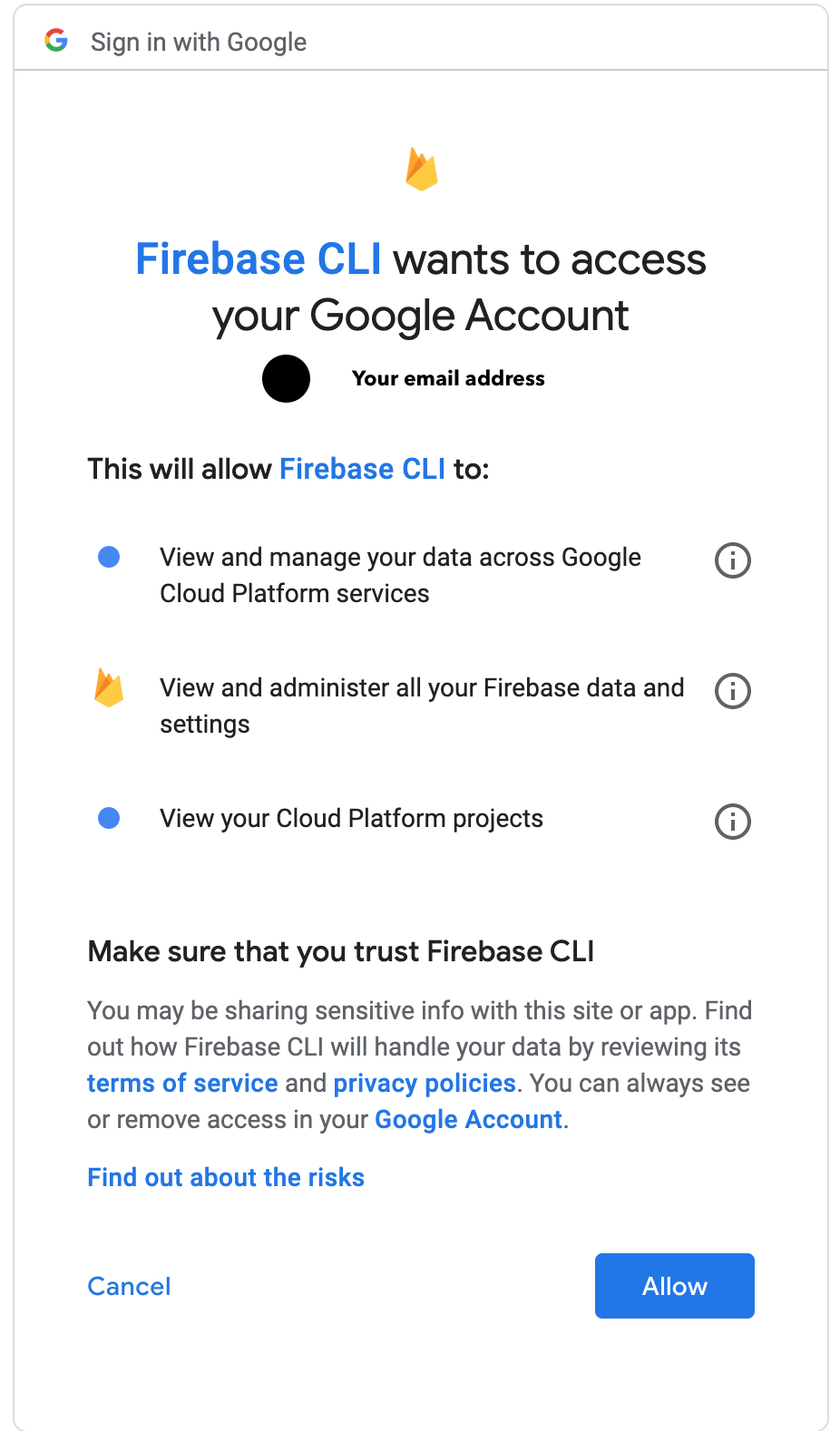Prompt To Give Firebase CLI Authorization To Use Your Google Account