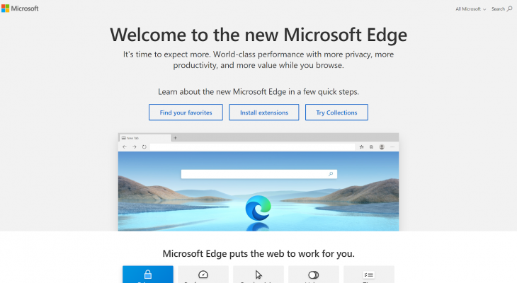 Microsoft Edge homepage.