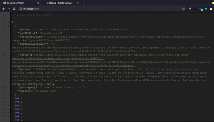 JSON scraped jobs