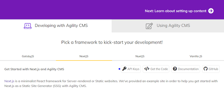 Highlighting Location of the API Keys Button in Agility CMS