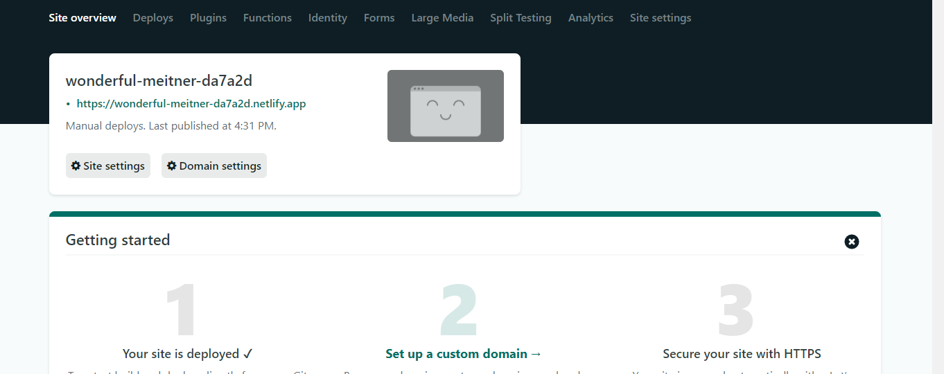 Netlify automatically assigns a subdomain