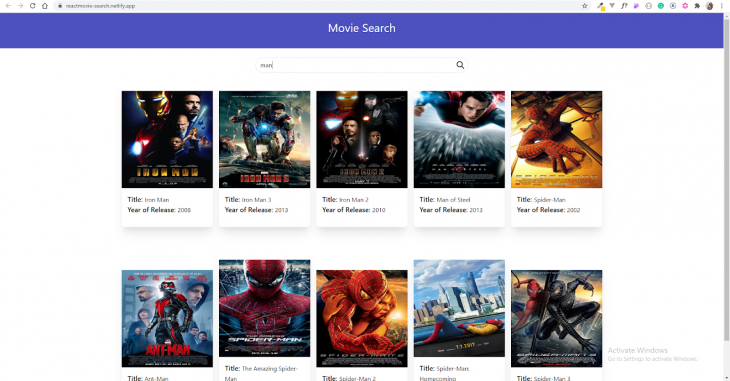 Our finished movie search app built with React.