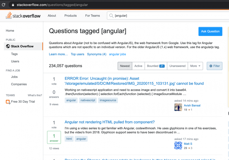 Questions tagged Angular in StackOverflow