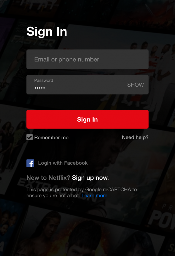 Netflix sign in page.