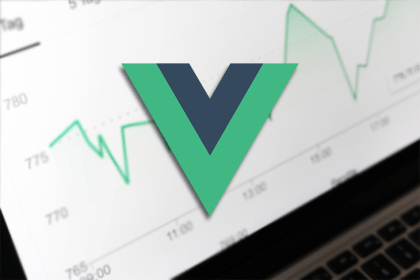 The Vue logo over a picture of a chart.