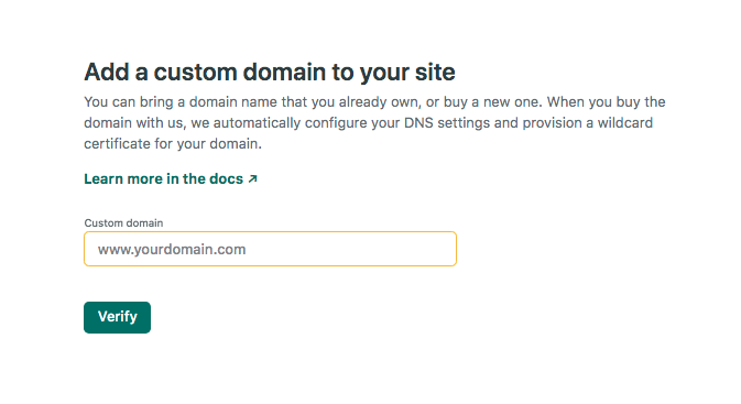 A page giving us the option to create a custom domain.