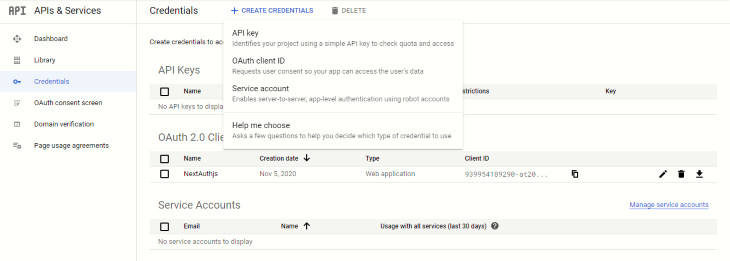 Create Google OAuth Client ID.