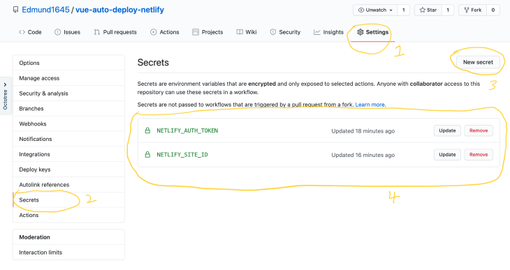View of Netlify Auth Token and Site ID
