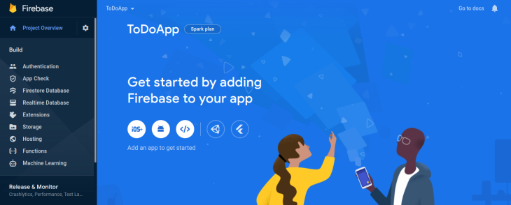 Firebase get started page