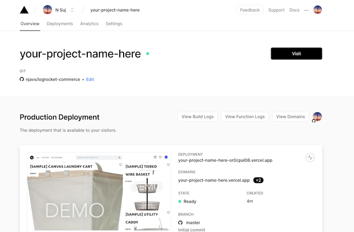 Product Deployment Page Project Overview