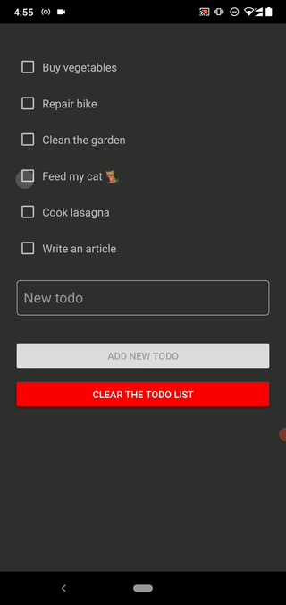ToDoApp on Android (Dark UI mode)