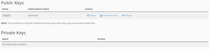 cPanel Public and Private SSH Keys