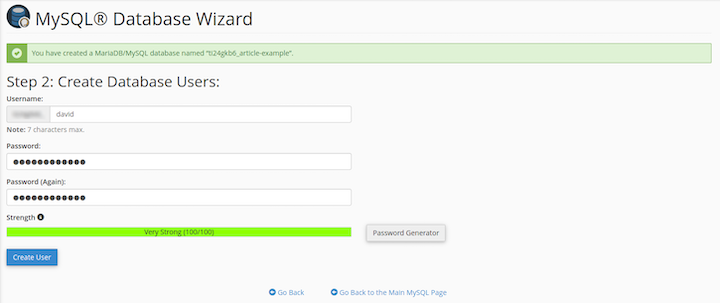 MySQL Database Wizard: Create Database Users