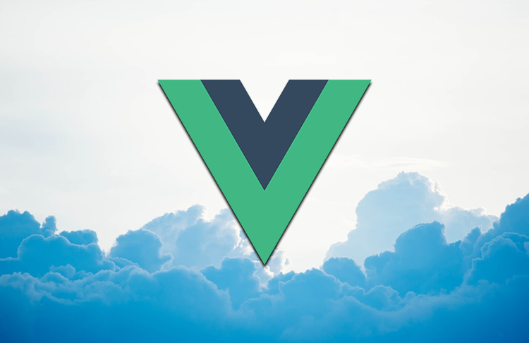 Vue logo against a background of clouds.