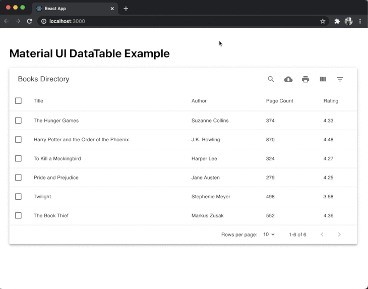Material UI Datatable Hiding Columns