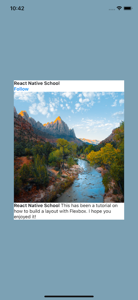 Card Image Of River And Mountains With Text On The Header And Footer Displayed In The Center Of Mobile Screen