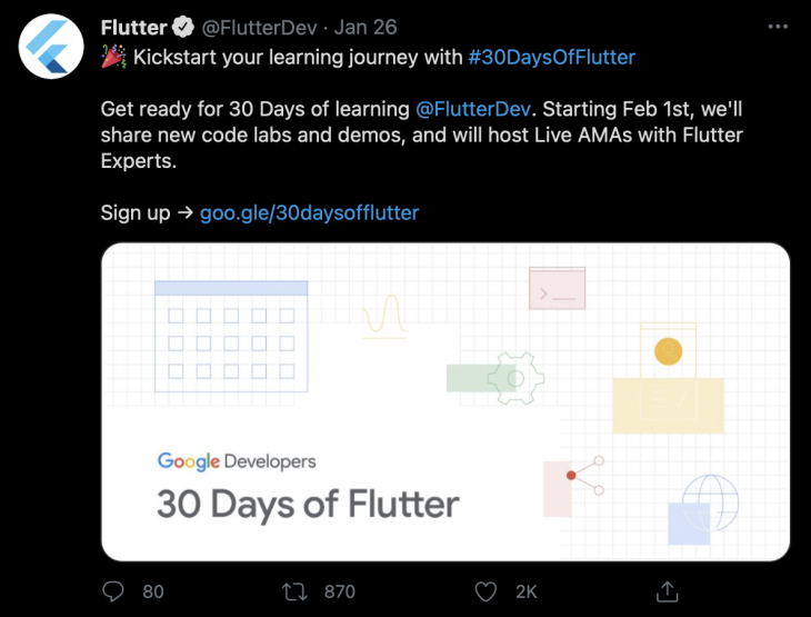 Flutter 2.0 announcement twitter