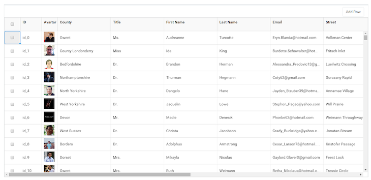 React Data Grid 