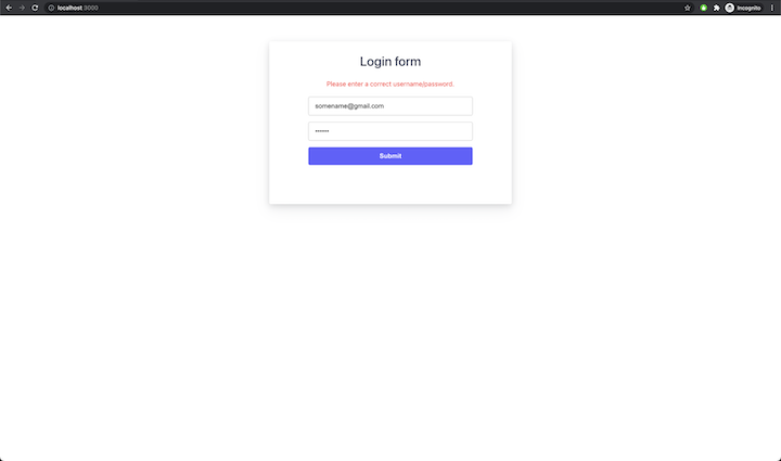 React App Login Form Error
