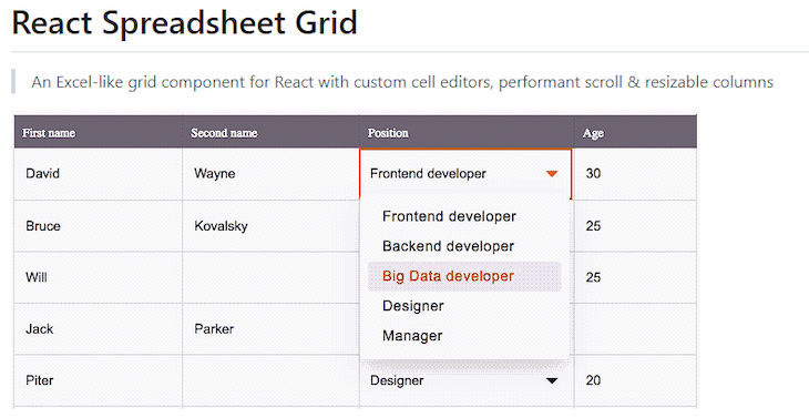 React Spreadsheet Grid 