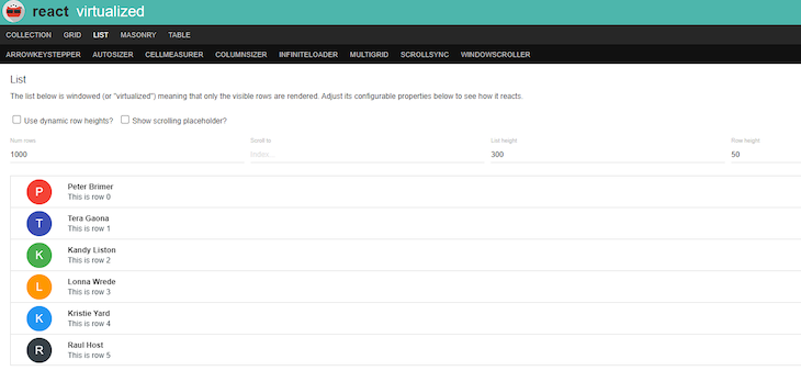 React Virtualized