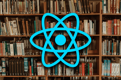 React Logo Over a Bookcase