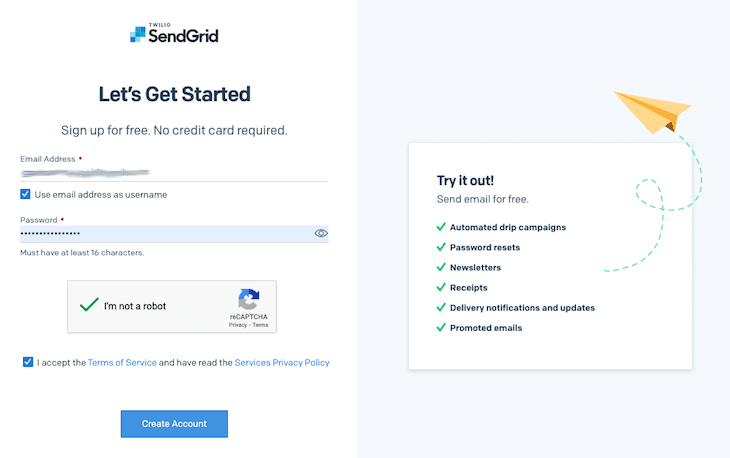 Sendgrid API Account Generate Homepage Display
