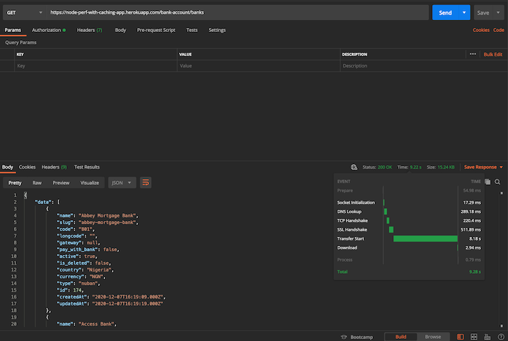 API Testing Result No Caching