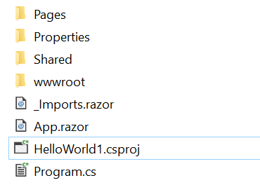 File Folder Structure of a Blazor Project