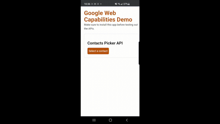 Google Web Capabilities Contact Picker API Display