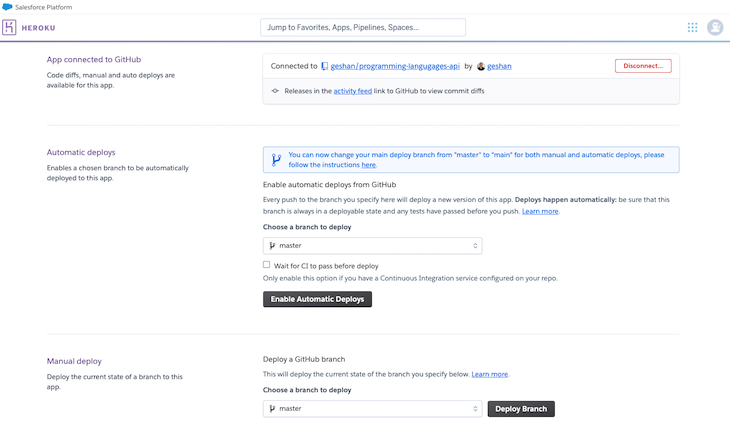 Heroku Deploy Branch Master Branch