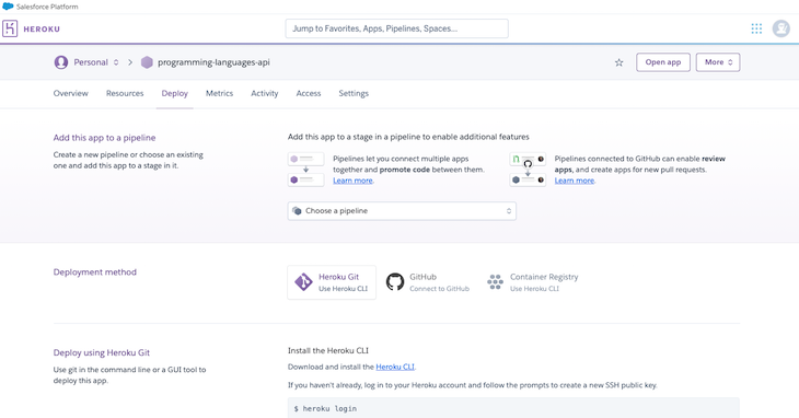 Heroku Github Connect Programming Languages Repo