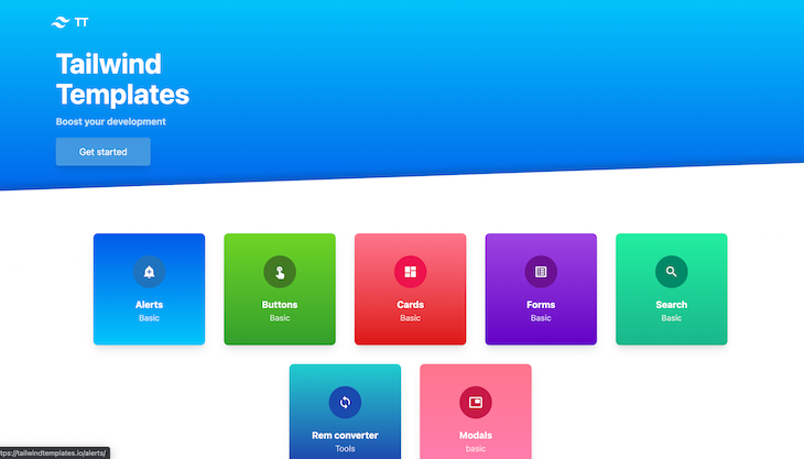 Tailwind Templates Homepage Displaying Cards For Different Categories Of Tailwind CSS Templates