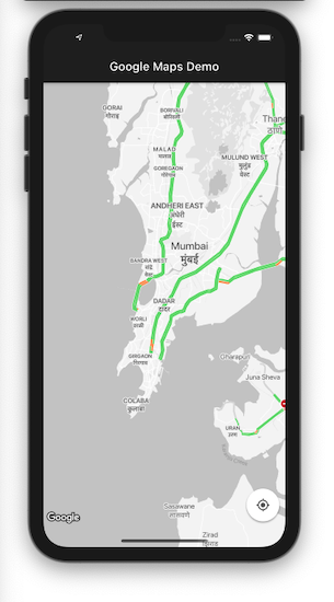 Traffic Mode Enabled Google Map Widget