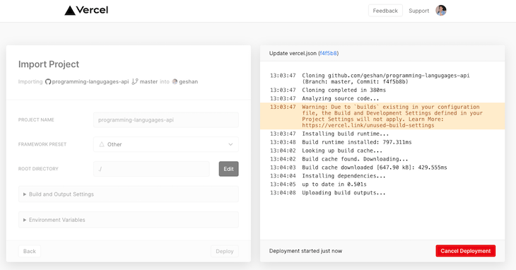 Vercel Project Deployed Build Time